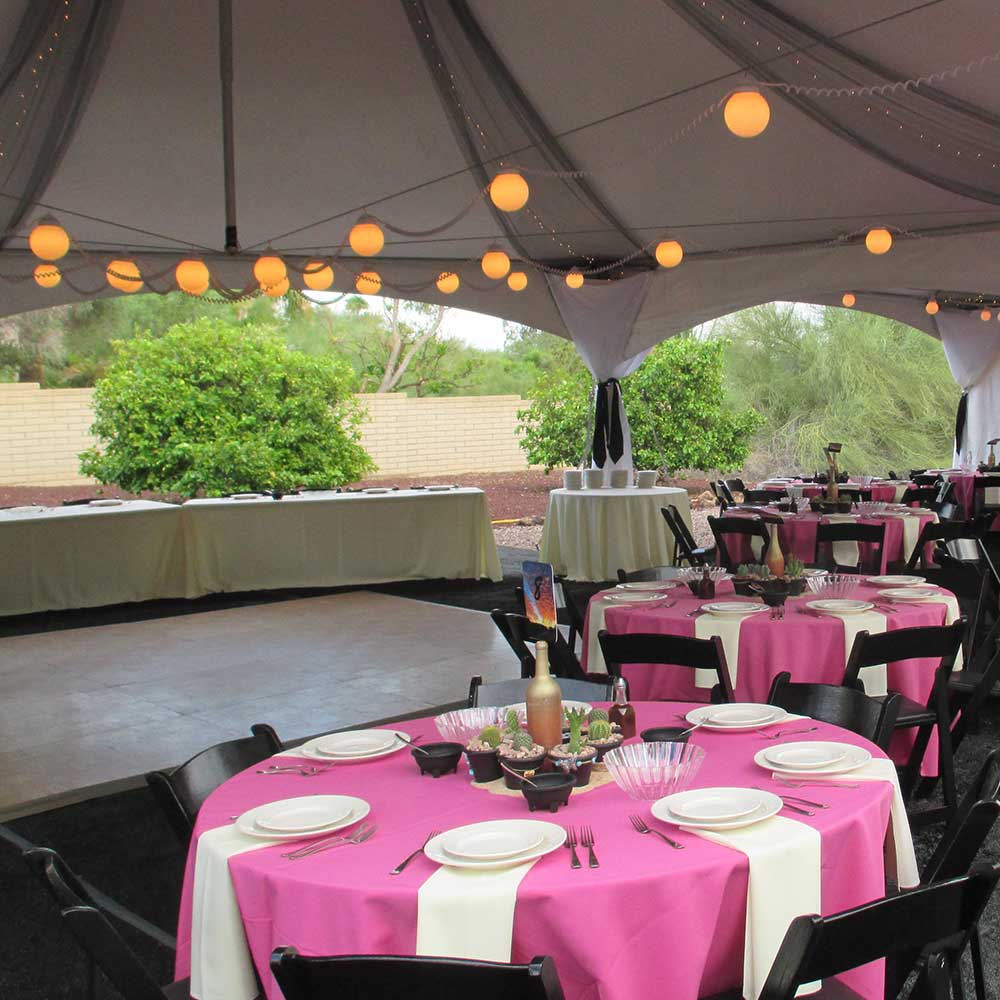 Globe Lighting Hexagon Shaped Tent Rentals by JMS Tents