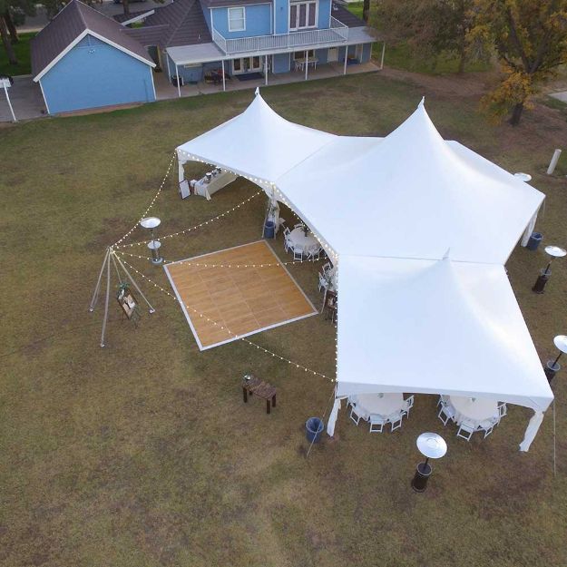 Dancing under the stars configuration with a 16' x 18' wood dance floor.
