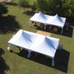 Aerial view of a large backyard wedding configured with a Dancing Under the Stars 420 Wedding Package.