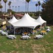 Diamond Hexagon Wedding Tent Package setup and ready to decorate prior to a backyard reception.