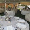 This Diamond Hexagon Wedding Tent Package is fully configured, setup and decorated for a backyard reception.