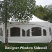 Designer window tent sidewall installed on a Hexagon Matrix Rental Tent