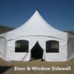 Door and window tent sidewall installed on a Hexagon Matrix Rental Tent