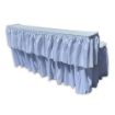 96" Rental bar with white linens featuring two level service to keep the bar mess hidden while a raised area to serve drinks.