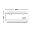 120-quart cooler dimensions showing 38.31-inch width, 17.38-inch depth and 17.75-inch height